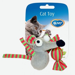 Игрушка для кошек мягкая с кошачьей мятой DUVO+  Мышка с конфетой , серая, 7.5х7х3.5см