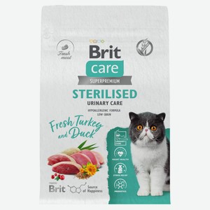 Сухой корм для стерилизованных кошек Brit Care Сухой с индейкой и уткой Cat Sterilised Urinary Care, 400 г
