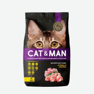 Корм сухой для кошек <Cat&Man> с курицей и кроликом 350г пакет Россия