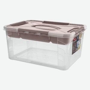 Ящик для хранения Econova Grand Box, с замками и вставкой-органайзером, 390х290х180 мм, 15,3 л, коричневый (32004-01)