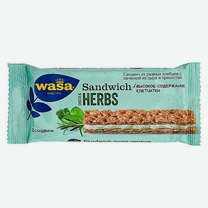 Сандвич из цельнозерновых ржаных хлебцев WASA Cheese & Herbs с начинкой из натурального сыра и пряных трав, 30 г