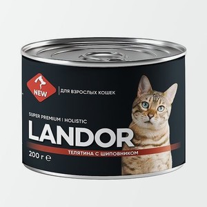 Корм для кошек Landor 0.2кг взрослых телятина с шиповником ж/б