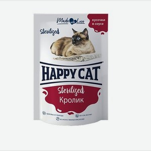 Корм для кошек Happy Cat 0.1кг стерилизованных кролик кусочки в соусе