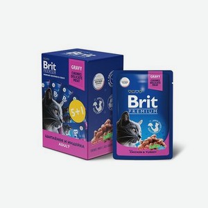 Корм для кошек Brit Premium цыпленок и индейка в соусе 85г*5+1шт