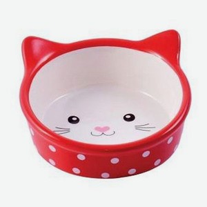 Миска для кошек Mr.Kranch Мордочка кошки керамическая 250мл Красная в горошек