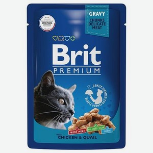 Корм для кошек Brit 85г Premium цыпленок и перепелка в соусе