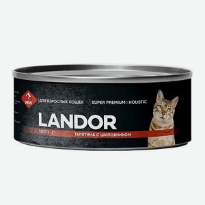 Корм для кошек Landor 0.1кг взрослых телятина с шиповником ж/б
