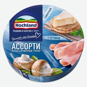 Сыр плавленый ассорти сливочный с ветчиной с грибами Hochland 50% БЗМЖ, 140 г