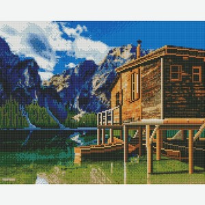 Алмазная мозаика 40х50 см Деревянный дом у озера AC4055