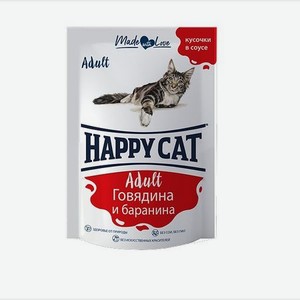 Корм для кошек Happy Cat 0.1кг говядина-баранина в соусе