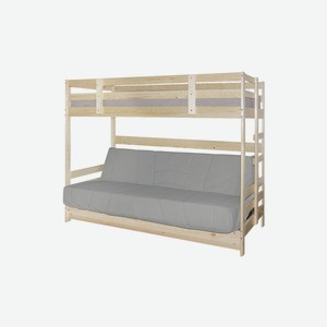 Двухъярусная кровать массив с диван-кроватью темно-серый / натуральный
