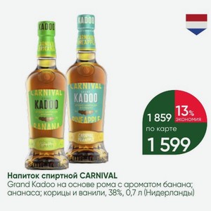 Напиток спиртной CARNIVAL Grand Kadoo на основе рома с ароматом банана; ананаса; корицы и ванили, 38%, 0,7 л (Нидерланды)