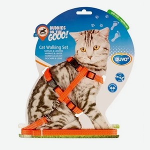 Шлейка для кошек светоотражающая DUVO+ , оранжевая, 20-35см/125х1см (Бельгия)