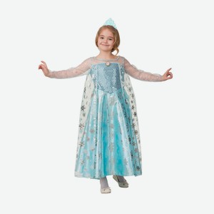 Карнавальный костюм  Эльза сатин , платье, корона, р.32, рост 128 см