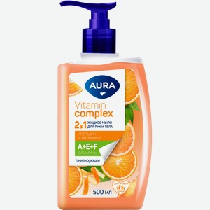 Мыло жидкое Aura Vitamin Complex 2в1 для рук и тела Апельсин 500мл