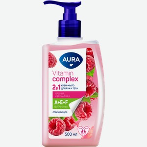 Крем-мыло для рук и тела Aura Vitamin Complex 2в1 Малина 500мл