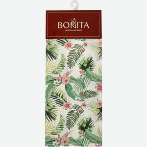 Полотенце кухонное Bonita Папоротник рогожка цвет: зелёный/молочный/розовый, 40×70 см