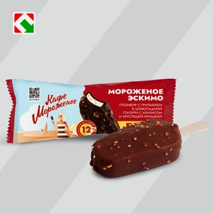 Эскимо  Пломбир с грильяжем в шоколадной глазури   Кафе мороженое , 80 г