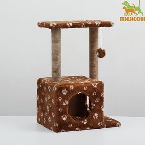 Домик-когтеточка Пижон «Квадратный двухэтажный с двумя окошками» 50х36х75 см джут коричневая