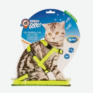 Шлейка для кошек светоотражающая DUVO+ , лайм, 20-35см/125х1см (Бельгия)