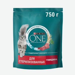 Корм сухой Purina One для стерилизованных кошек и кастрированных котов с говядиной и пшеницей, 750г Россия