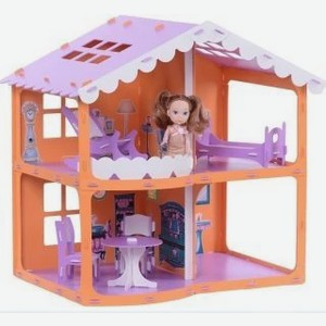 Кукольный домик  Дом Анжелика  оранжево-сиреневый (с мебелью) 000254