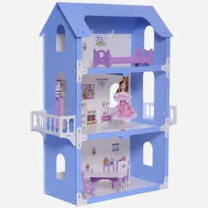 Кукольный домик KRASATOYS  Коттедж Екатерина  бело-синий (с мебелью) 000262