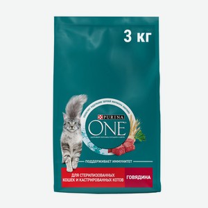 Корм сухой Purina One для стерилизованных кошек и кастрированных котов с говядиной и пшеницей, 3кг Россия