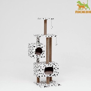 Домик-когтеточка Пижон «Квадратный с площадкой и полкой»для кошек 65х51х173 см джут далматинец