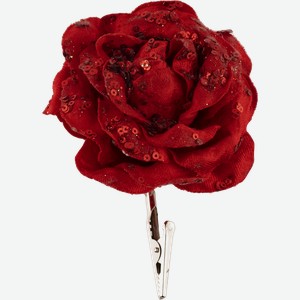 Цветок 11см на зажиме Купман роза красная с блестками Купман Интернэшнл , 1 шт