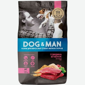 Сухой корм для взрослых собак мелких пород Dog&Man Говядина и ягненок, 1,9 кг