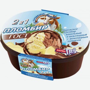 Мороженое пломбир Городецкая ферма 2в1 ванильный и шоколадный с шоколадным топпингом 12%, 400 г