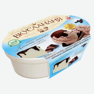 Мороженое пломбир Вкусландия с ароматом карамели с шоколадным топпингом и воздушным зефиром, 450 г