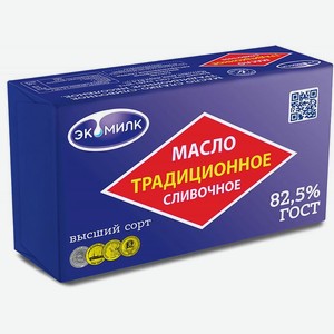 Масло <Экомилк> сладко-сливочное традиционное несоленое ж82.5% 180г фольга Россия