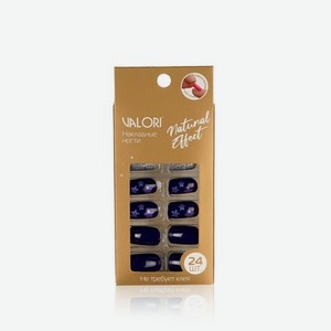 Накладные ногти Valori Natural Effect , темно-фиолетовые со звездами и серебром , 24шт