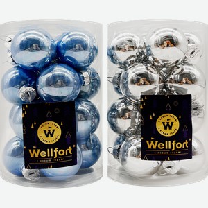 Набор стеклянных шаров голубой/серый 3.5см 16шт в ассортименте