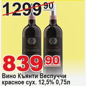 Вино Къянти Веспуччи красное сух.12,5% 0,75л ИТАЛИЯ