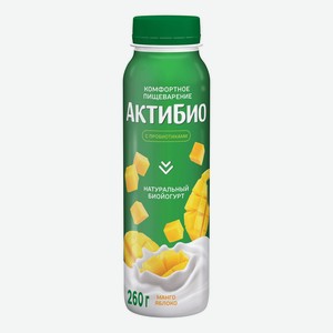 Биойогурт Актибио питьевой манго, яблоко 1,5%, 260г 
