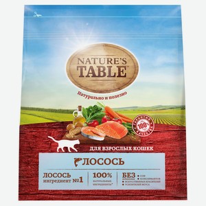 Сухой корм для взрослых кошек Nature’s Table Лосось, 1,1 кг
