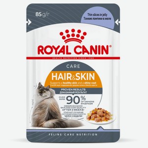 Влажный корм для кошек Royal Canin Hair&Skin Jelly кусочки в желе, 85 г