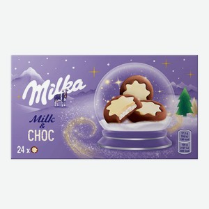 Печенье Milka Milk and Choc White (Милк энд Чок Вайт) с молочной начинкой и какао, частично покрытое