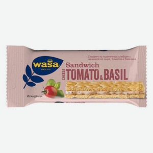 Сандвич из пшеничных хлебцев WASA Cheese, Tomato & Basil с начинкой из натурального сыра, томатов и базилика, 40 г