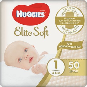 Подгузники Elite Soft р-р 1 (3-5кг) 50шт Huggies