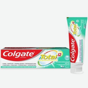 Зубная паста Colgate Total 12 Профессиональная Чистка (гель) с специальным ингредиентом для гладких и блестящих зубов, а также с цинком и аргинином для антибактериальной защиты всей полости рта в течение 12 часов, 75 мл