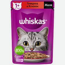 Корм для взрослых кошек влажный полнорационный желе с говядиной и ягненком 75 г Whiskas