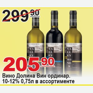 Вино Долина Вин ординар. 10-12% 0,75л в ассортименте РОССИЯ