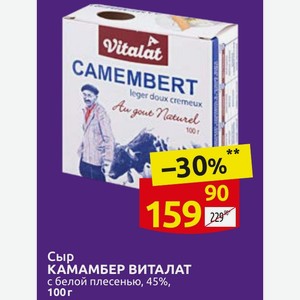 Сыр КАМАМБЕР ВИТАЛАТ с белой плесенью, 45%, 100 г