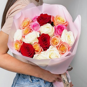 ЛЭТУАЛЬ FLOWERS Букет из разноцветных роз 21 шт.(40 см)