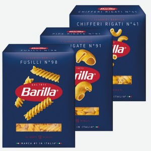Макаронные изделия «Barilla»: Fusilli спирали, Chifferi рожки, Pipe rigate улитки; 450 г