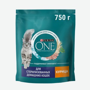 Корм сухой Purina One для стерилизованных кошек и кастрированных котов с курицей и цельными злаками, 750г Россия